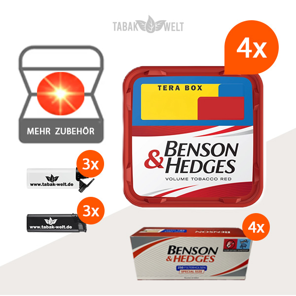 4x Benson Volumentabak Tera Box mit 1000 King Size Filterhülsen